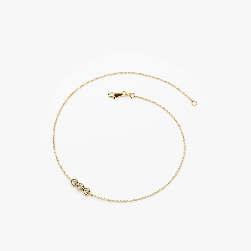 OBFJ1570 - 14K Gold Trio Diamond Bracelet with Thin Chain 9