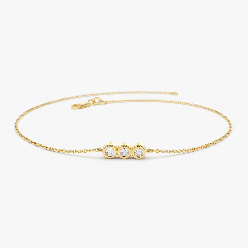 OBFJ1570 - 14K Gold Trio Diamond Bracelet with Thin Chain 1