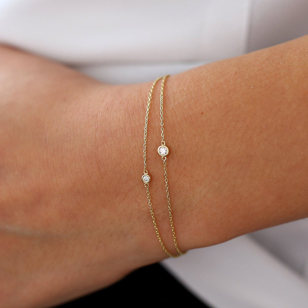 OBFJ0207 - 14k Rose Gold Bezel Setting Diamond Solitaire Bracelet 0.05ctw 4