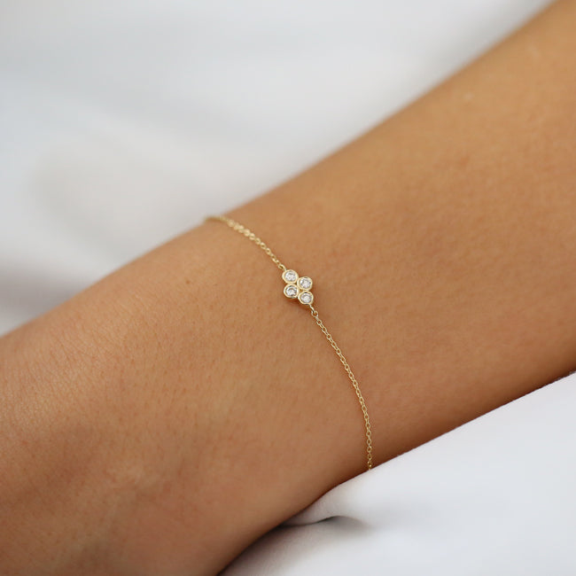 OBFJ1595 - 14K Gold Dainty Quad Diamond Bracelet 2