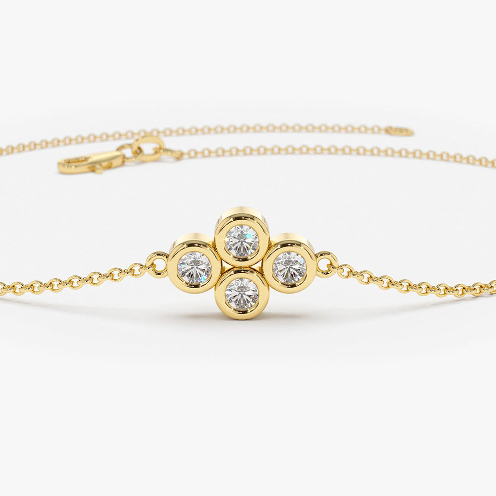 OBFJ1595 - 14K Gold Dainty Quad Diamond Bracelet 8