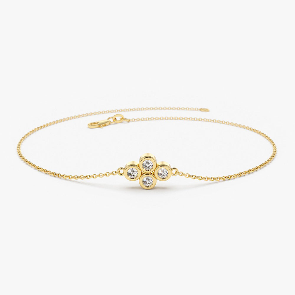 OBFJ1595 - 14K Gold Dainty Quad Diamond Bracelet 1