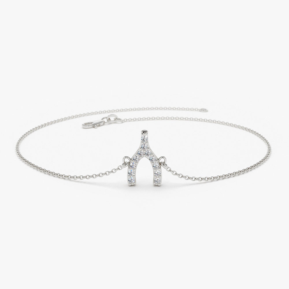 OBFJ1611 - 14K Diamond Wishbone Charm Bracelet 5