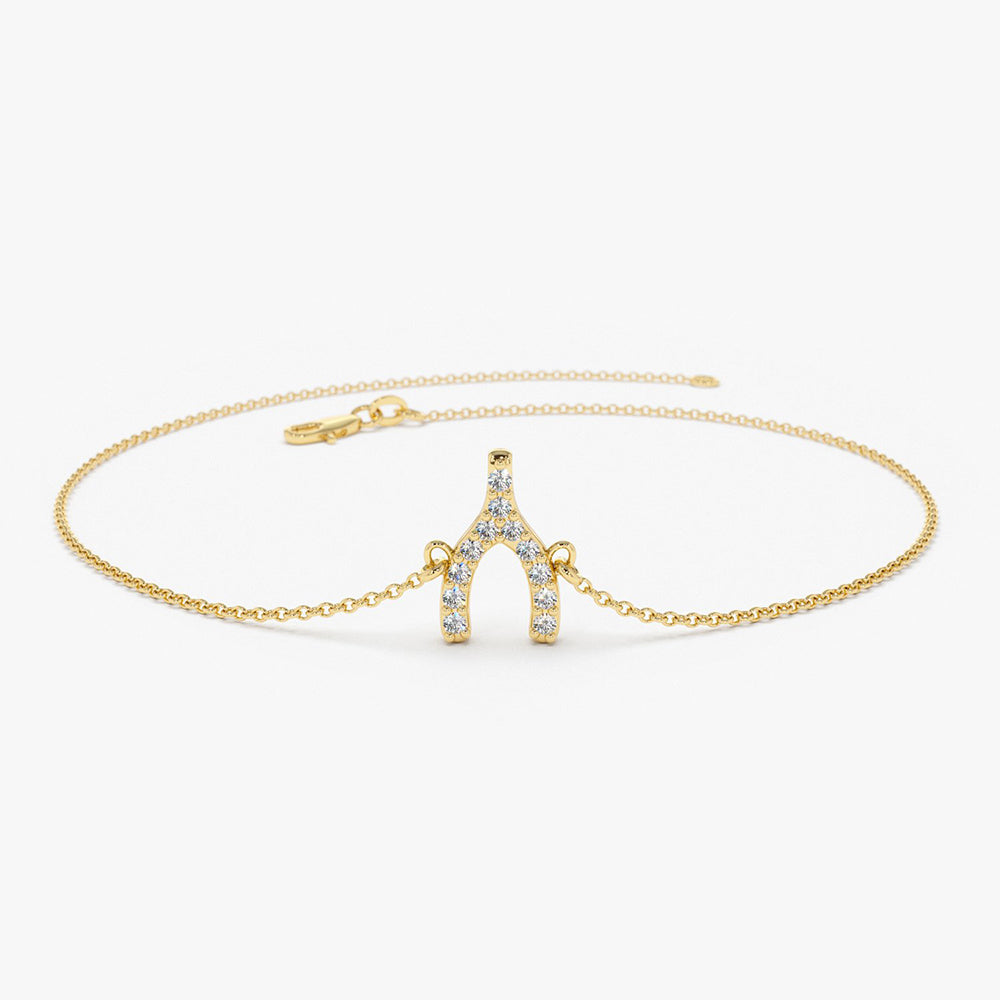 OBFJ1611 - 14K Diamond Wishbone Charm Bracelet 1