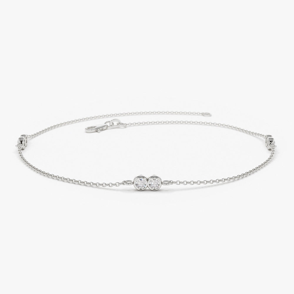 OBFJ1715 - 14K Gold Double Diamond Station Bracelet 7