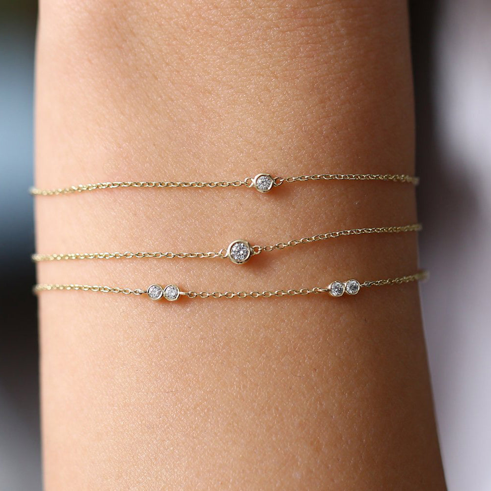 OBFJ1715 - 14K Gold Double Diamond Station Bracelet 4