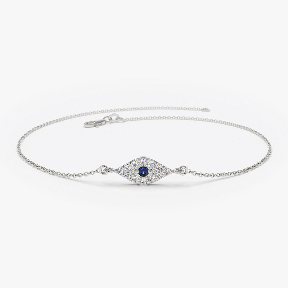 OBFJ1859 - Diamond and Sapphire Evil Eye Bracelet bracelets in selectable metal and diamond options - Roselle Jewelry view 6