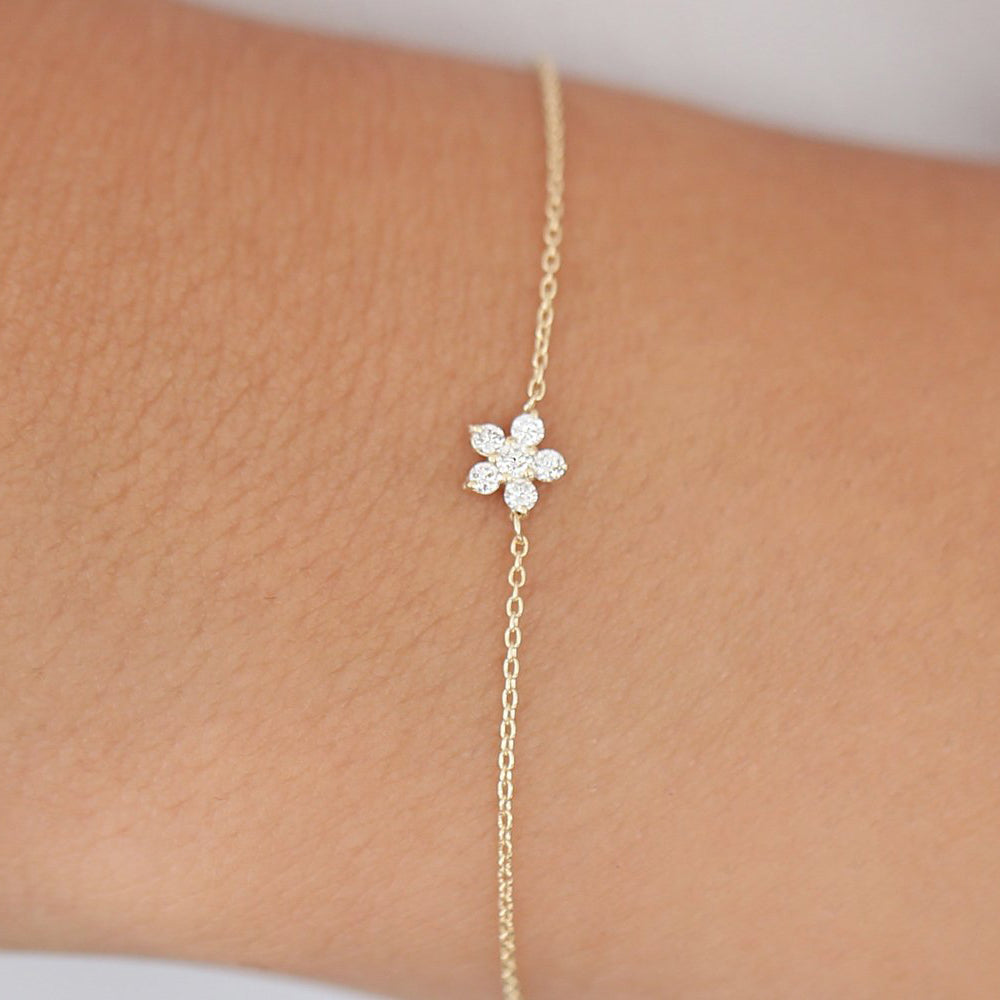 OBFJ1741 - Diamond Flower Charm Bracelet bracelets in selectable metal and diamond options - Roselle Jewelry view 3