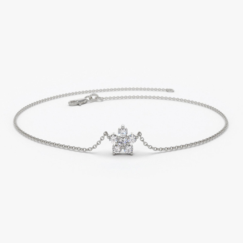 OBFJ1741 - Diamond Flower Charm Bracelet bracelets in selectable metal and diamond options - Roselle Jewelry view 6
