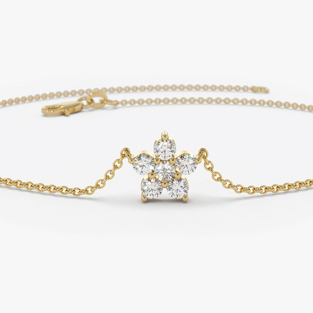 OBFJ1741 - Diamond Flower Charm Bracelet bracelets in selectable metal and diamond options - Roselle Jewelry view 8