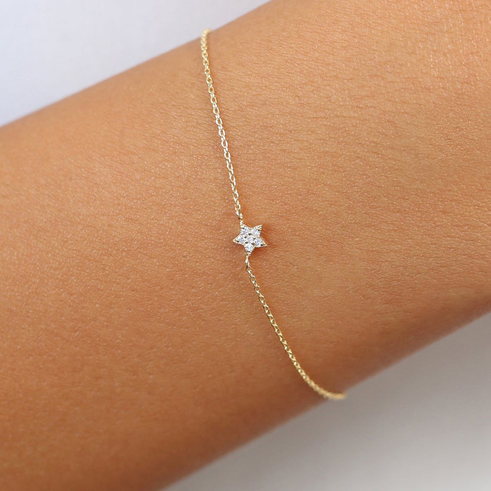 OBFJ1723 - 14k Rose Gold Diamond Star Charm Bracelet 2