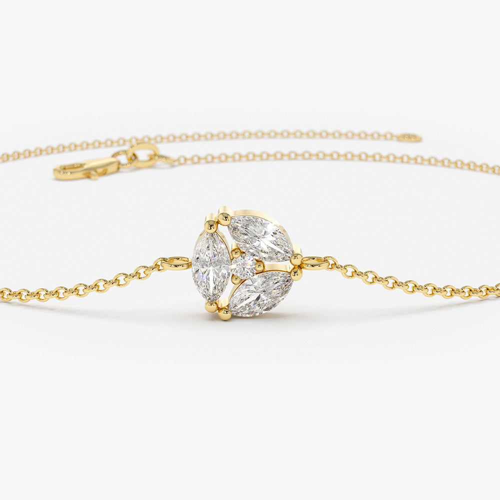 OBFJ1871 - Marquise Diamond Cluster Bracelet bracelets in selectable metal and diamond options - Roselle Jewelry view 6