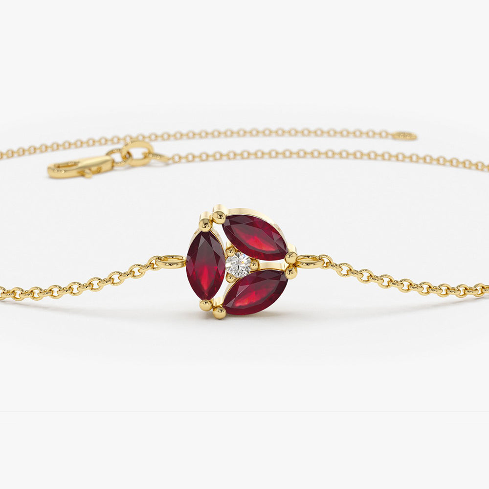 OBFJ1846 - Marquise Ruby Cluster Bracelet bracelets in selectable metal and diamond options - Roselle Jewelry view 8