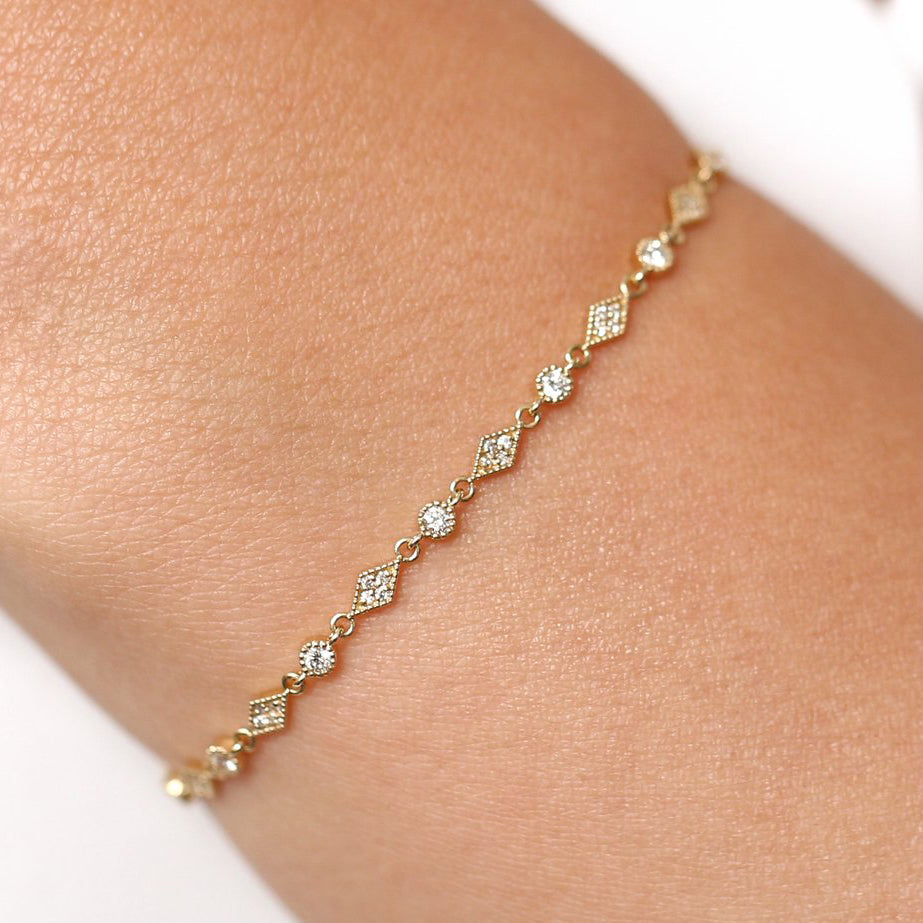 OBFJ1915 - Art Deco Diamond Milgrain Bracelet bracelets in selectable metal and diamond options - Roselle Jewelry view 2