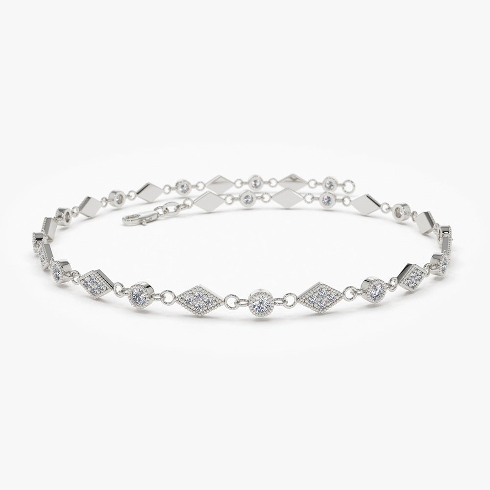 OBFJ1915 - Art Deco Diamond Milgrain Bracelet bracelets in selectable metal and diamond options - Roselle Jewelry view 6