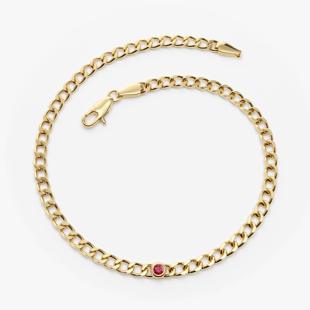 OBFJ2281 - Cuban Link Bracelet w/ Bezel Setting Ruby bracelets in selectable metal and diamond options - Roselle Jewelry view 6