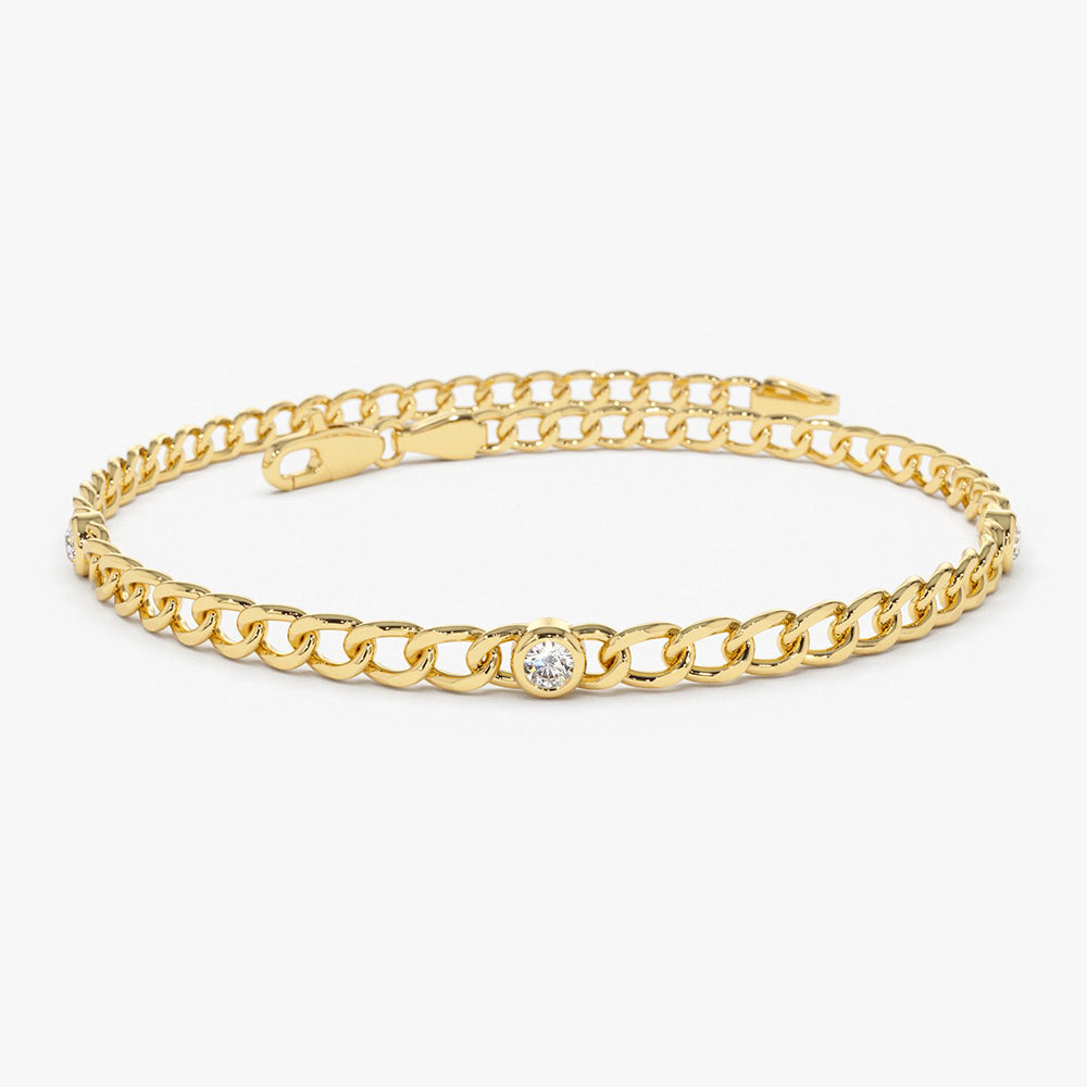 OBFJ1870 - Cuban Link Bracelet w/ Bezel Setting Diamond bracelets in selectable metal and diamond options - Roselle Jewelry view 9