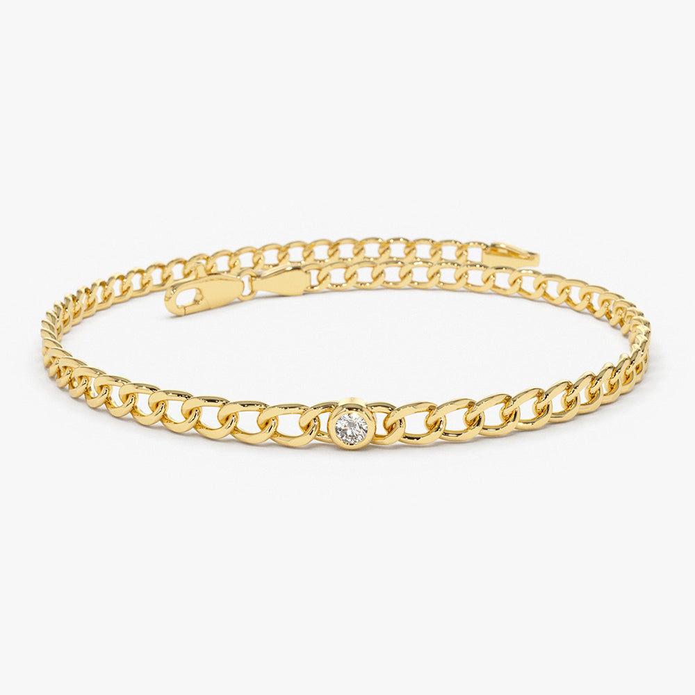 OBFJ1870 - Cuban Link Bracelet w/ Bezel Setting Diamond bracelets in selectable metal and diamond options - Roselle Jewelry view 1