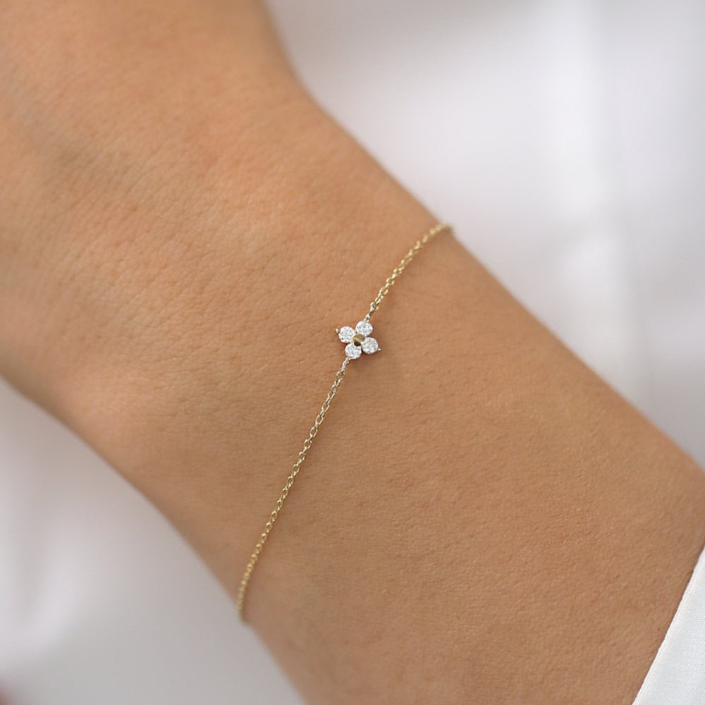 OBFJ1872 - Diamond Clover Bracelet bracelets in selectable metal and diamond options - Roselle Jewelry view 4
