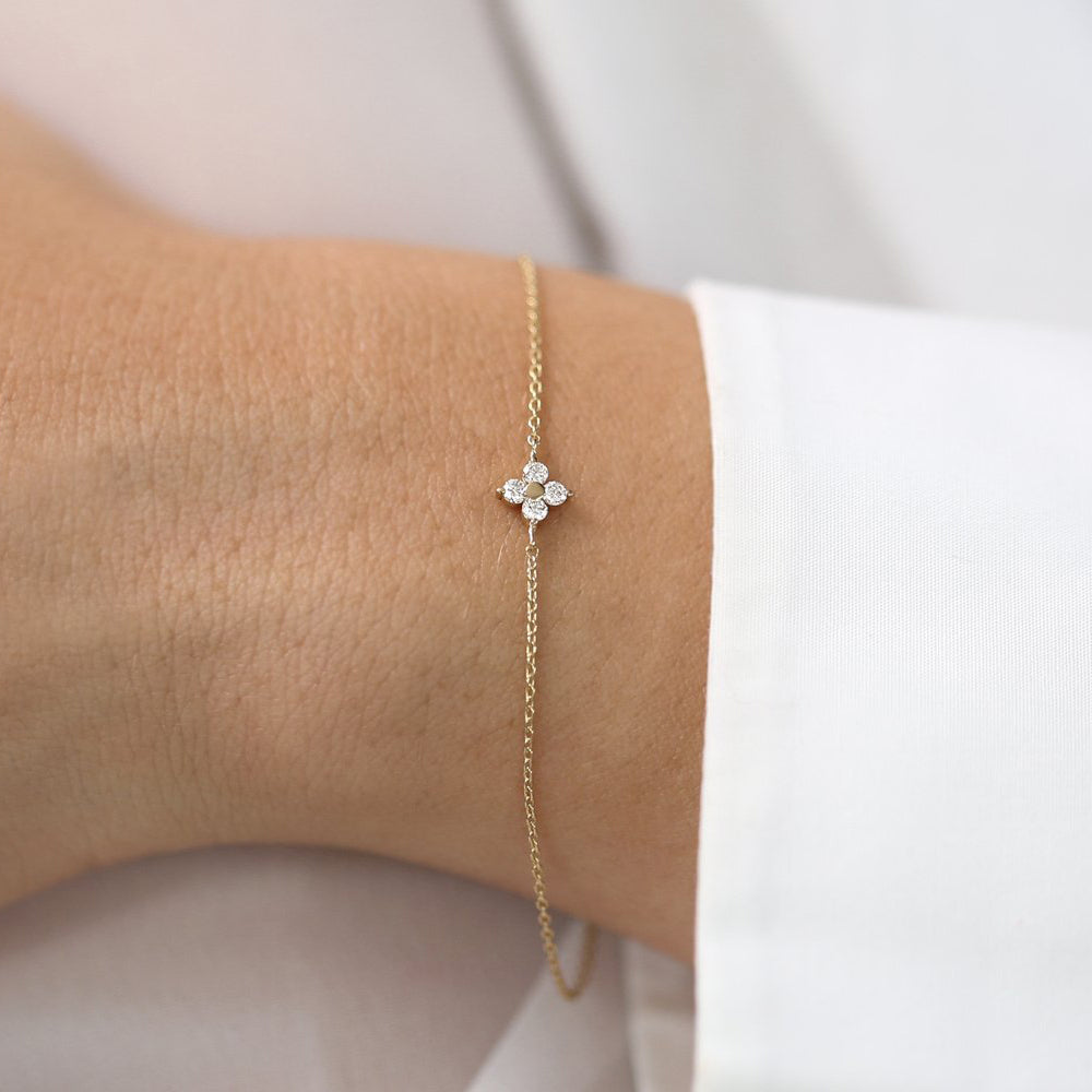 OBFJ1872 - Diamond Clover Bracelet bracelets in selectable metal and diamond options - Roselle Jewelry view 3