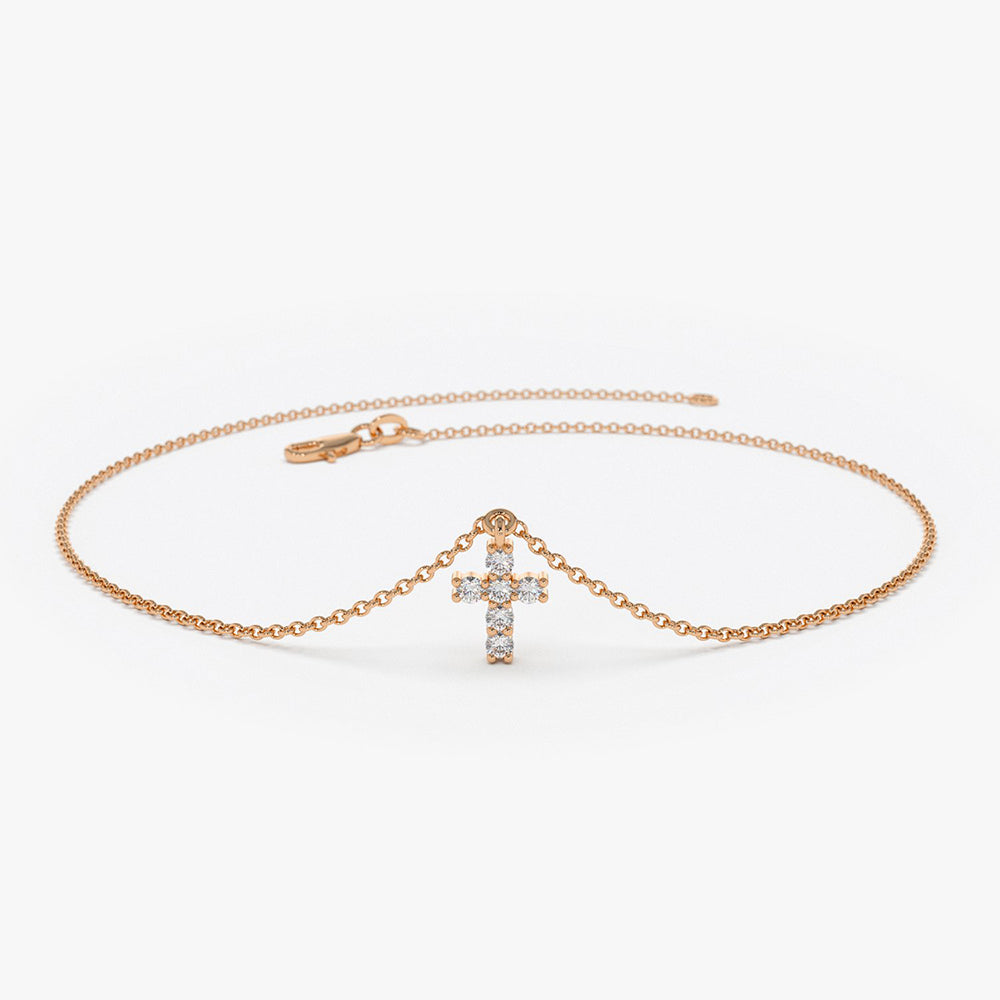 OBFJ1906 - Tiny Diamond Cross Charm Bracelet bracelets in selectable metal and diamond options - Roselle Jewelry view 5