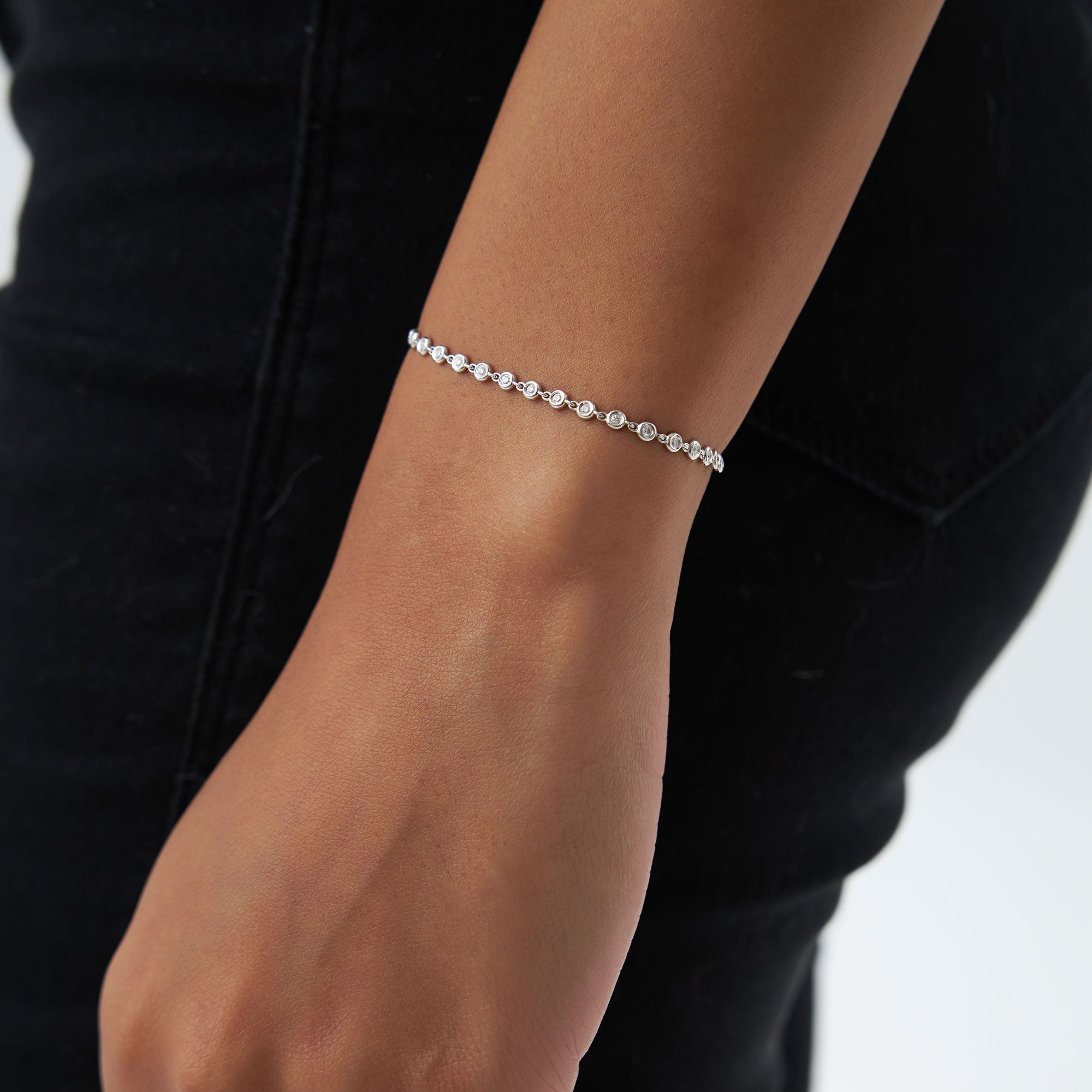 OBFJ1969 - Bezel Setting Diamond Tennis Bracelet bracelets in selectable metal and diamond options - Roselle Jewelry view 3