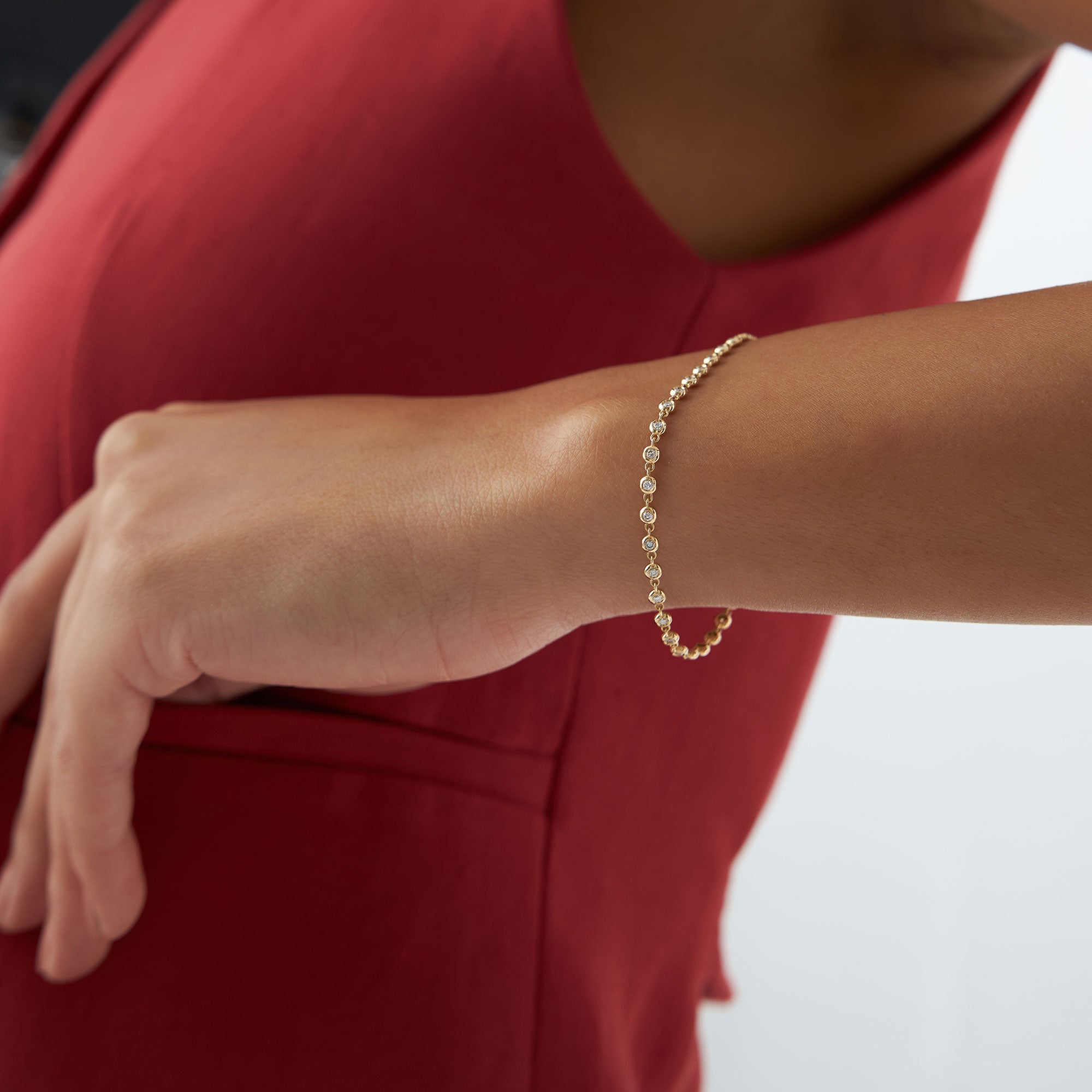 OBFJ1969 - Bezel Setting Diamond Tennis Bracelet bracelets in selectable metal and diamond options - Roselle Jewelry view 7