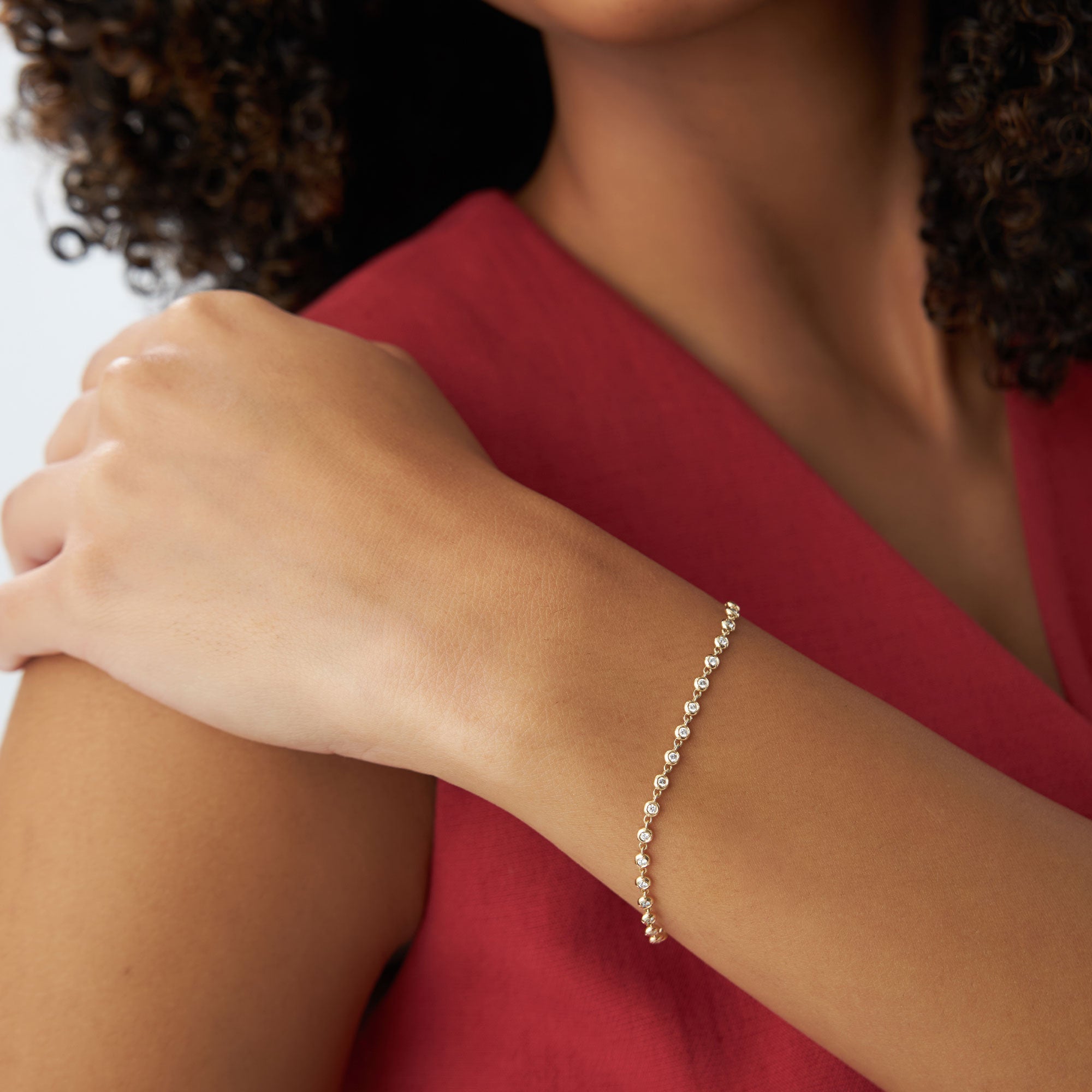 OBFJ1969 - Bezel Setting Diamond Tennis Bracelet bracelets in selectable metal and diamond options - Roselle Jewelry view 6