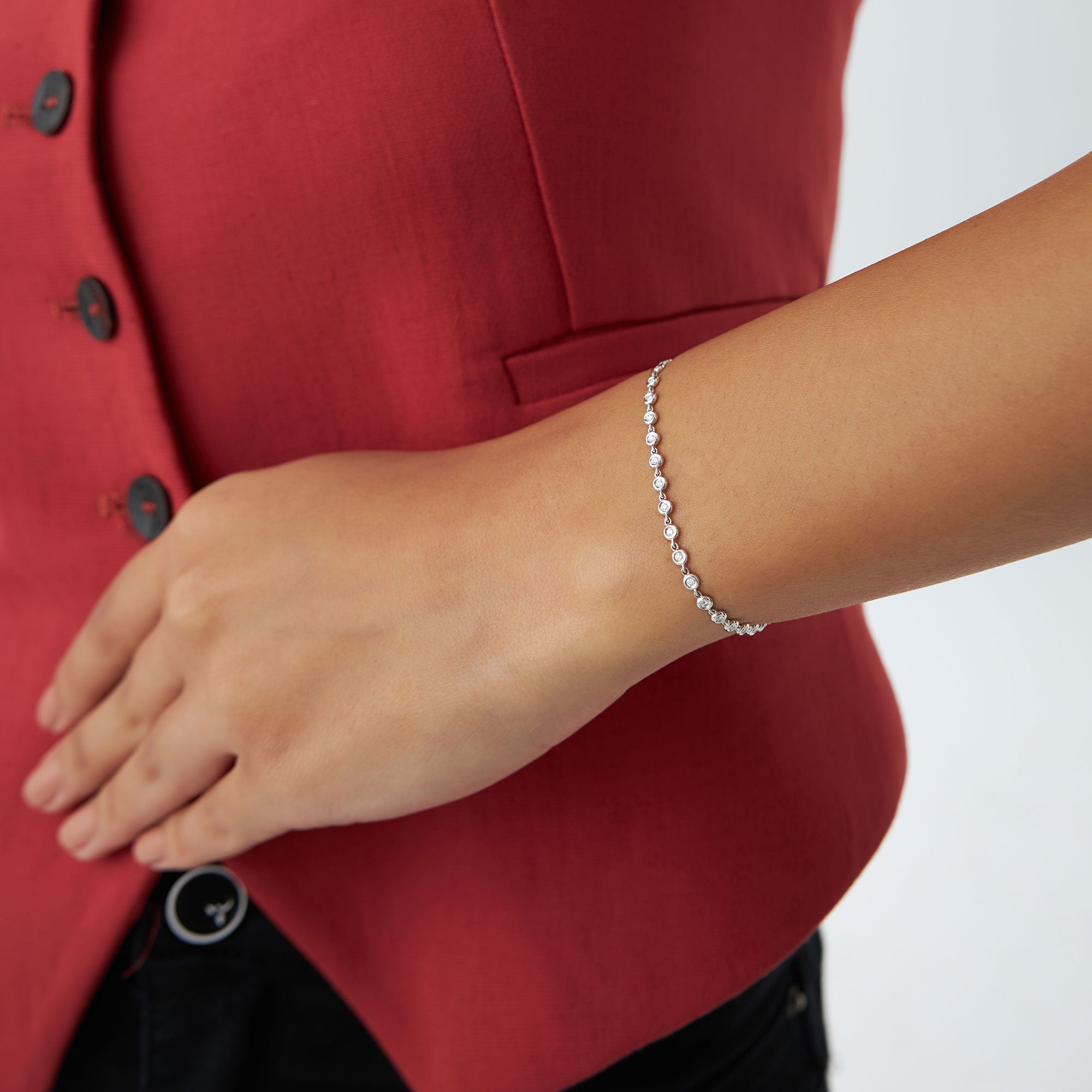 OBFJ1969 - Bezel Setting Diamond Tennis Bracelet bracelets in selectable metal and diamond options - Roselle Jewelry view 4