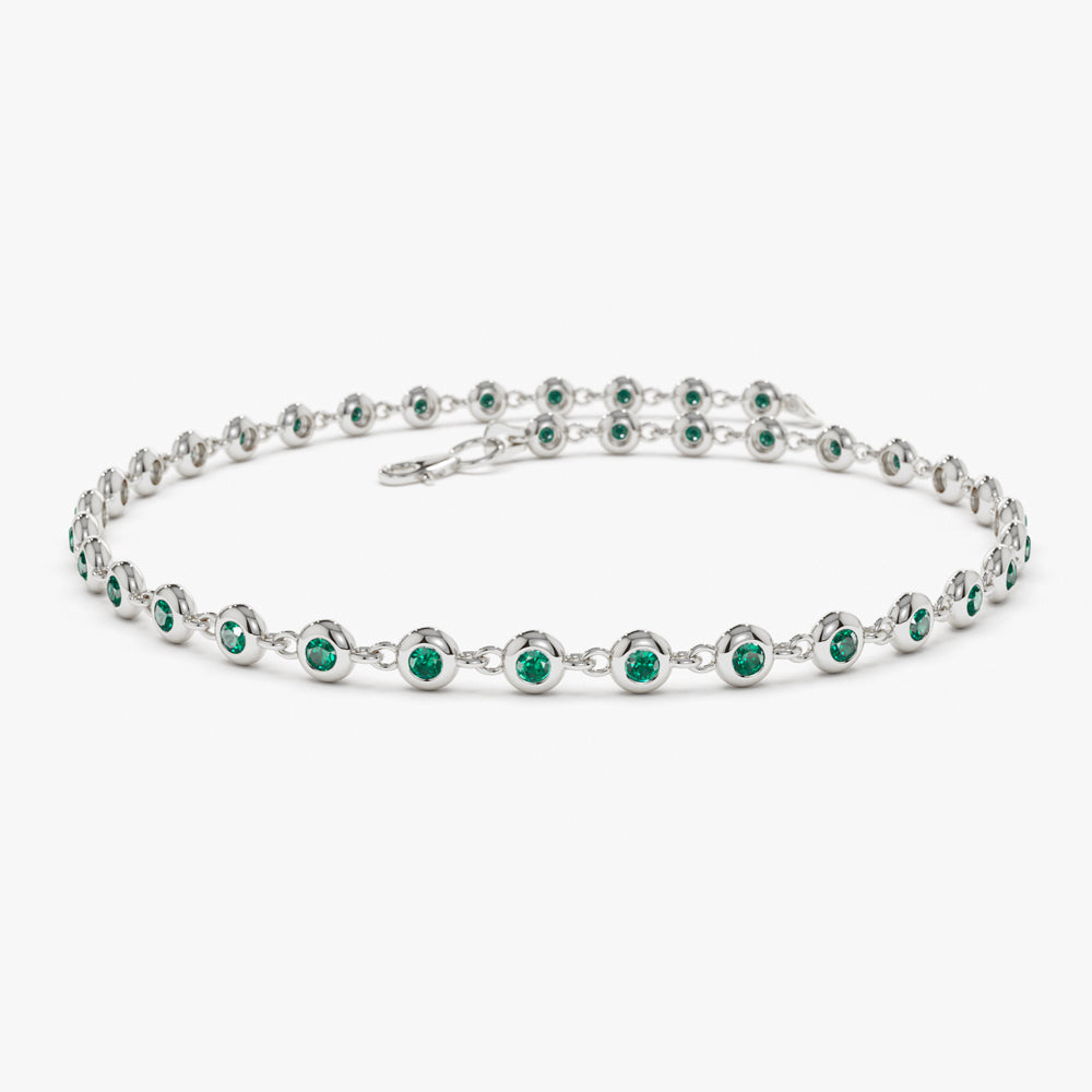 OBFJ2270 - Bezel Set Emerald Tennis Bracelet bracelets in selectable metal and diamond options - Roselle Jewelry view 6