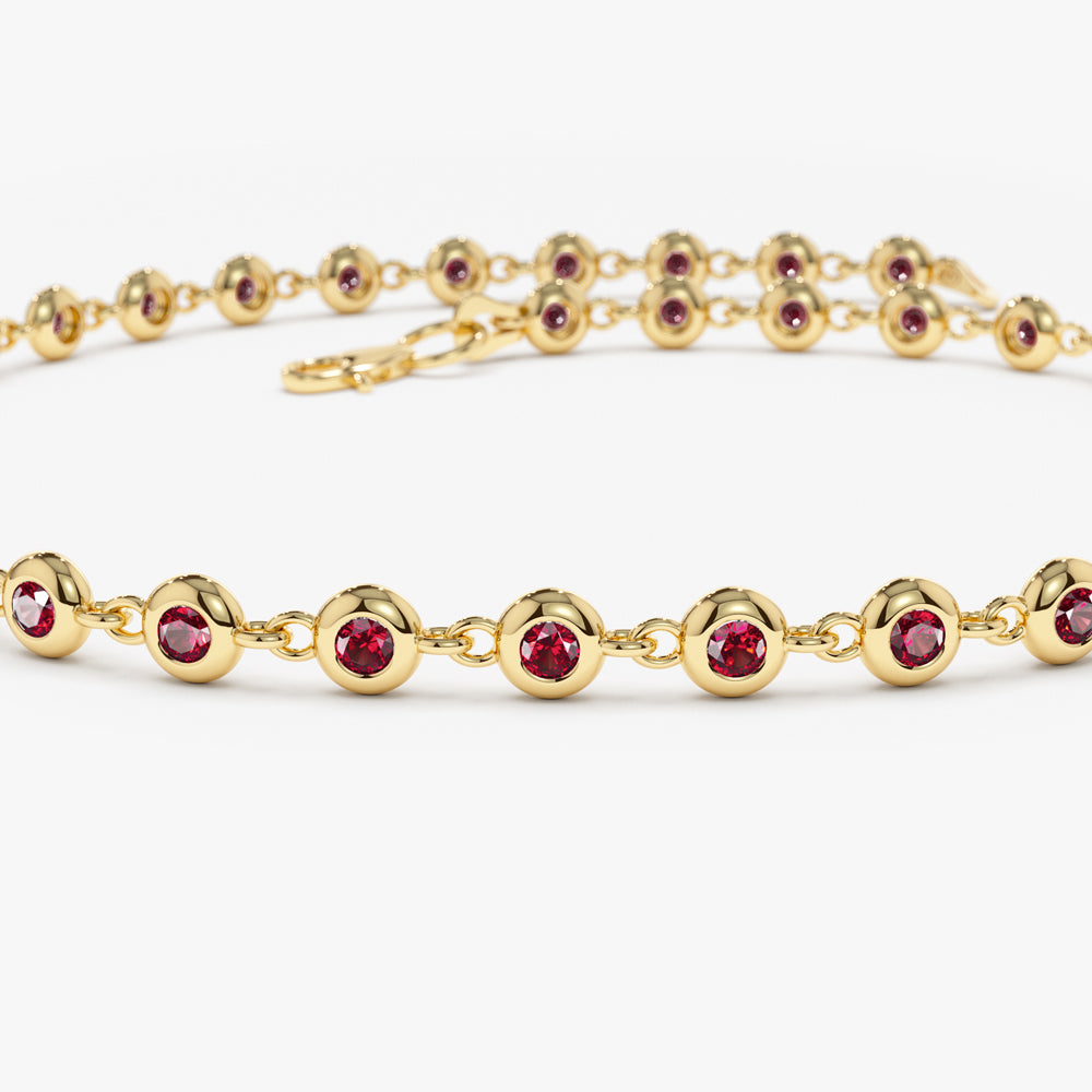 OBFJ1033 - 14k Bezel Set Ruby Tennis Bracelet 7