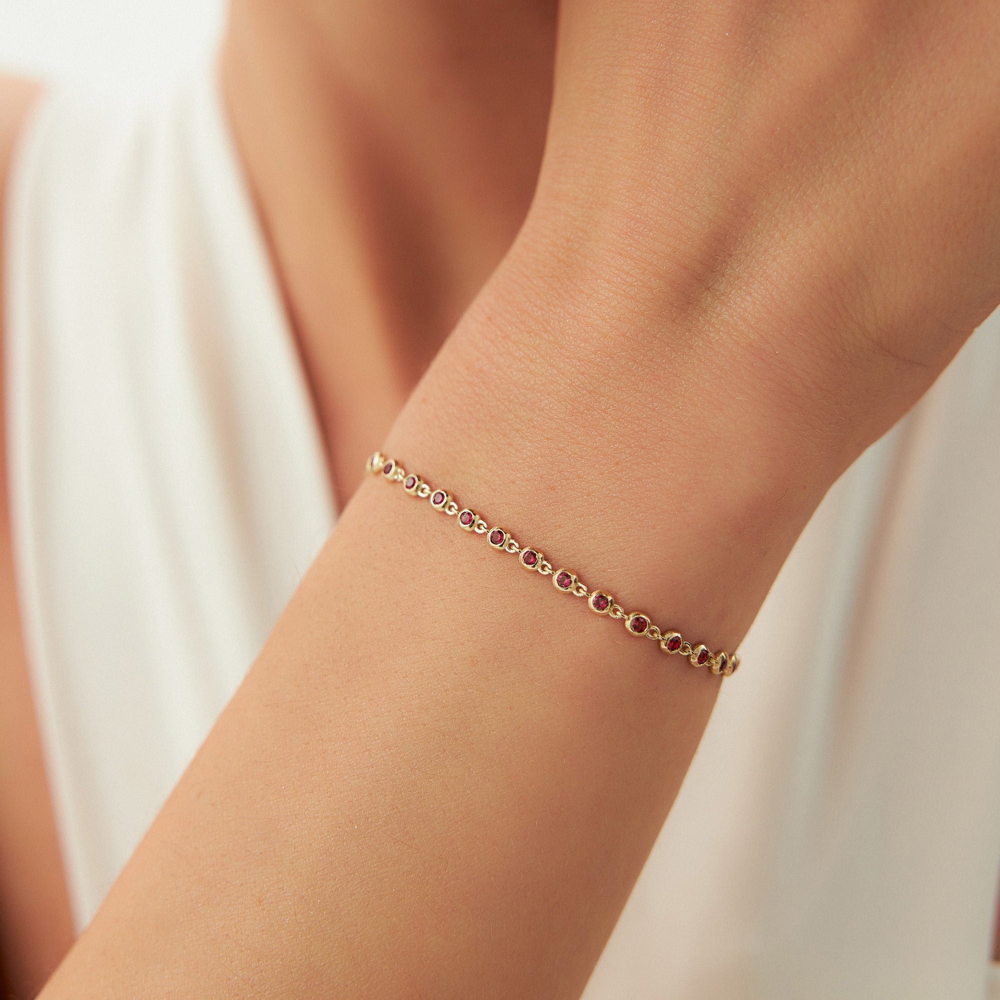 OBFJ1033 - 14k Bezel Set Ruby Tennis Bracelet 2