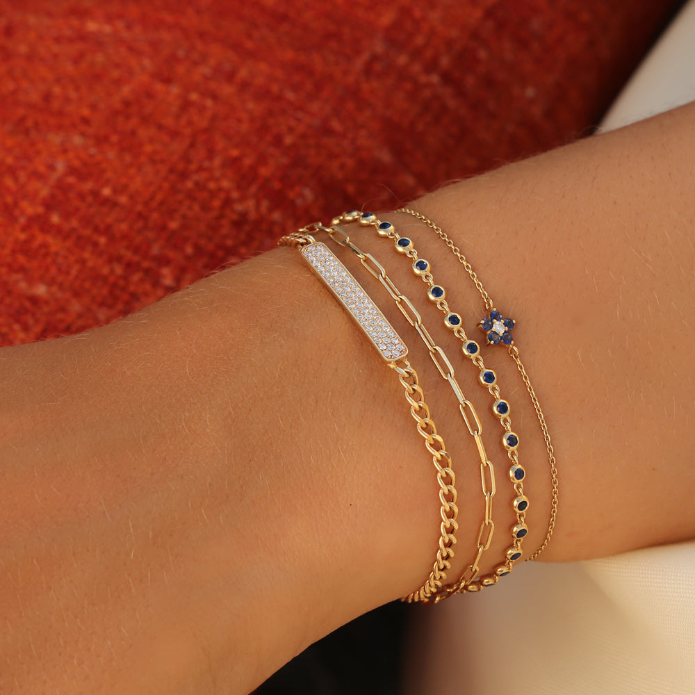 OBFJ2285 - Bezel Set Sapphire Tennis Bracelet bracelets in selectable metal and diamond options - Roselle Jewelry view 3