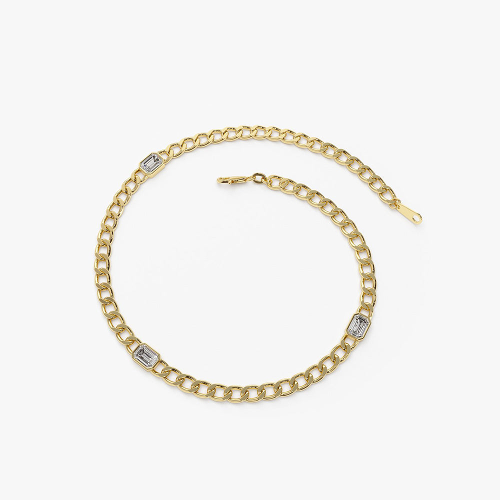 OBFJ2013 - Cuban Link Bracelet w/ Emerald Cut Diamond bracelets in selectable metal and diamond options - Roselle Jewelry view 6