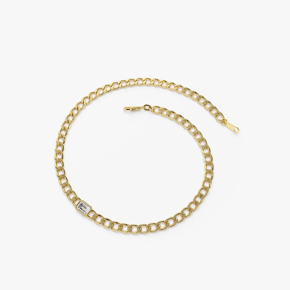 OBFJ2013 - Cuban Link Bracelet w/ Emerald Cut Diamond bracelets in selectable metal and diamond options - Roselle Jewelry view 7
