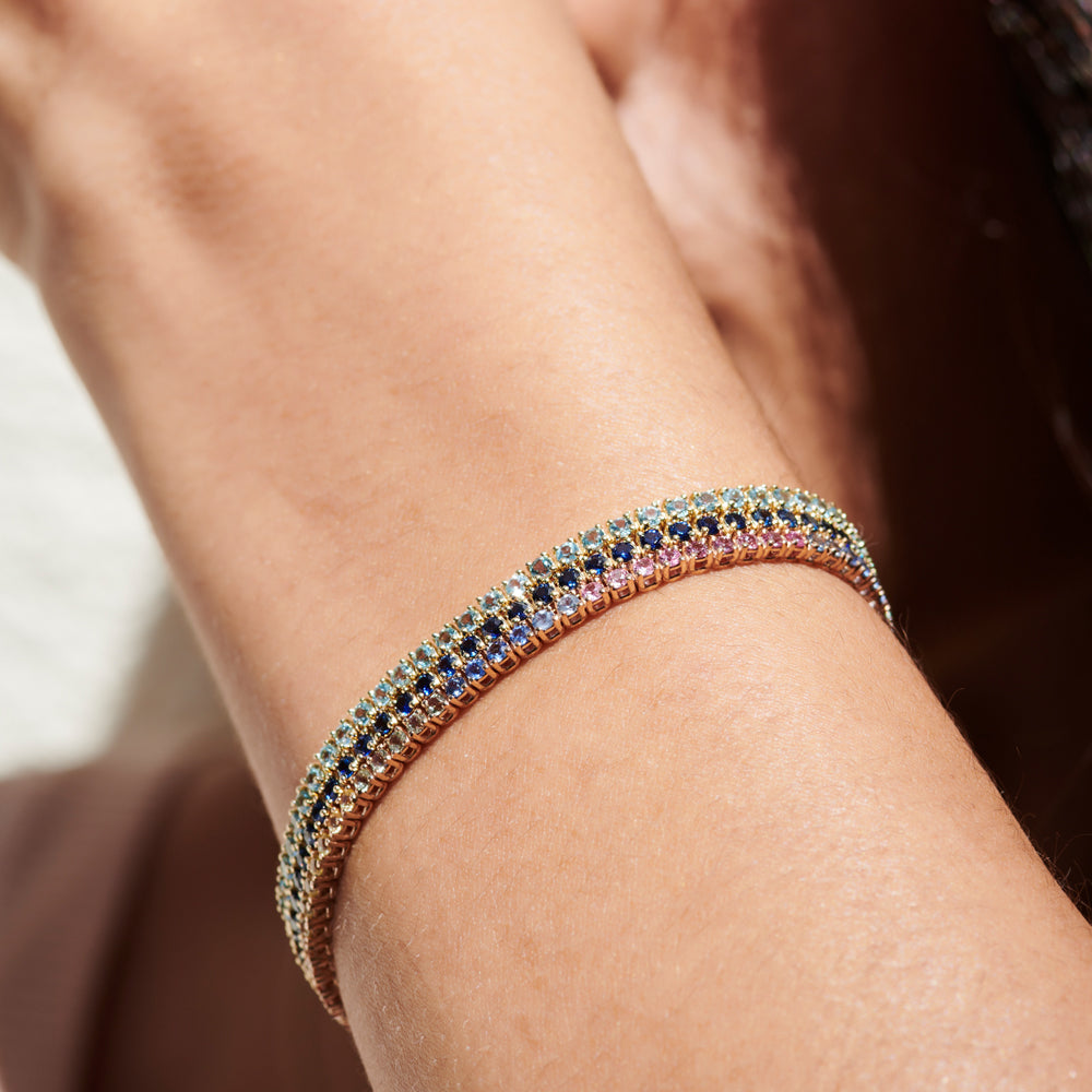 OBFJ2287 - Prong Setting Diamond and Multi-Color Sapphire Tennis Bracelet bracelets in selectable metal and diamond options - Roselle Jewelry view 2