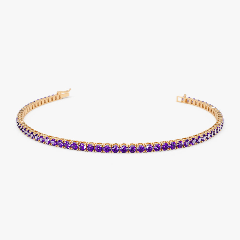OBFJ2228 - Prong Setting Amethyst Tennis Bracelet bracelets in selectable metal and diamond options - Roselle Jewelry view 5