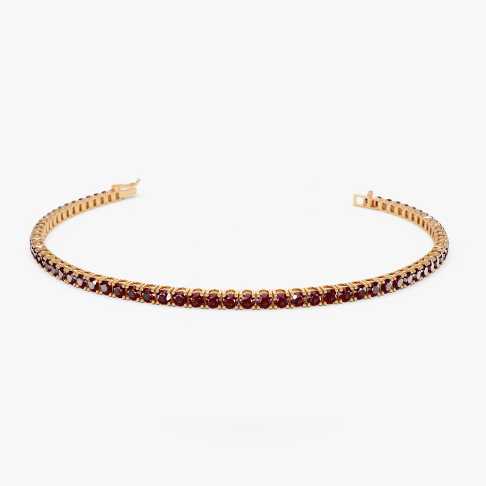 OBFJ2238 - Prong Setting Red Garnet Tennis Bracelet bracelets in selectable metal and diamond options - Roselle Jewelry view 6