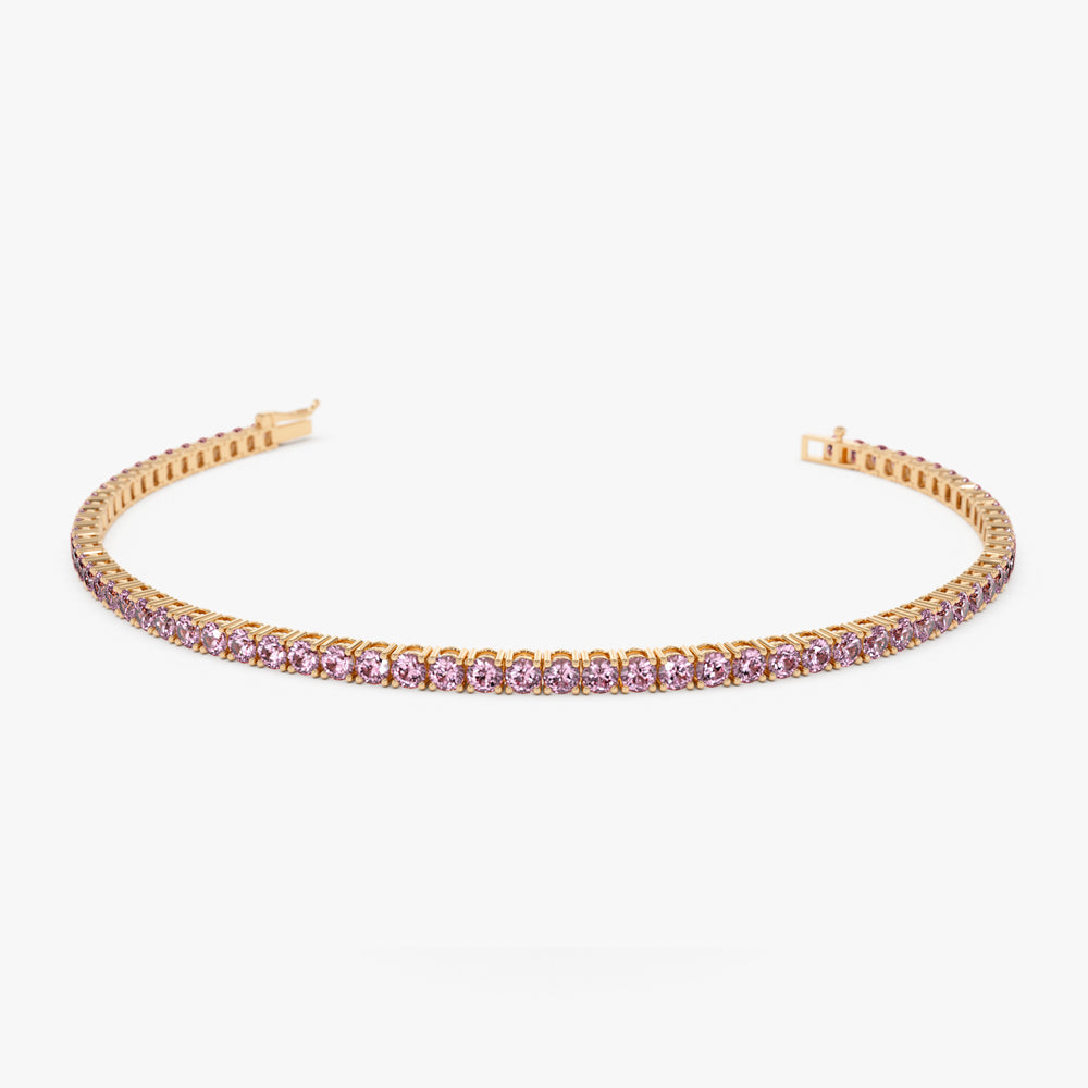 OBFJ2239 - Prong Setting Pink Tourmaline Tennis Bracelet bracelets in selectable metal and diamond options - Roselle Jewelry view 7