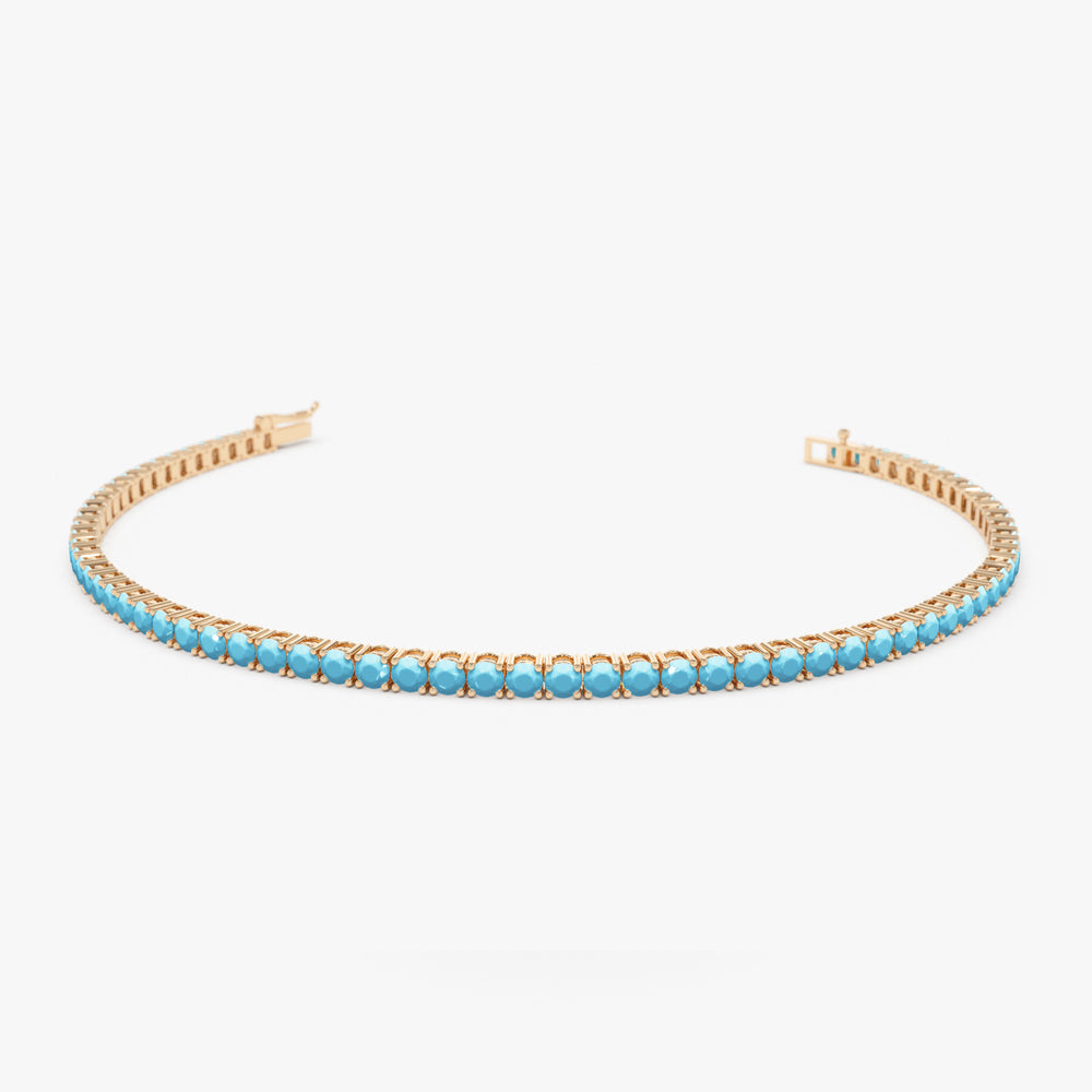 OBFJ2232 - Prong Setting Turquoise Tennis Bracelet bracelets in selectable metal and diamond options - Roselle Jewelry view 9