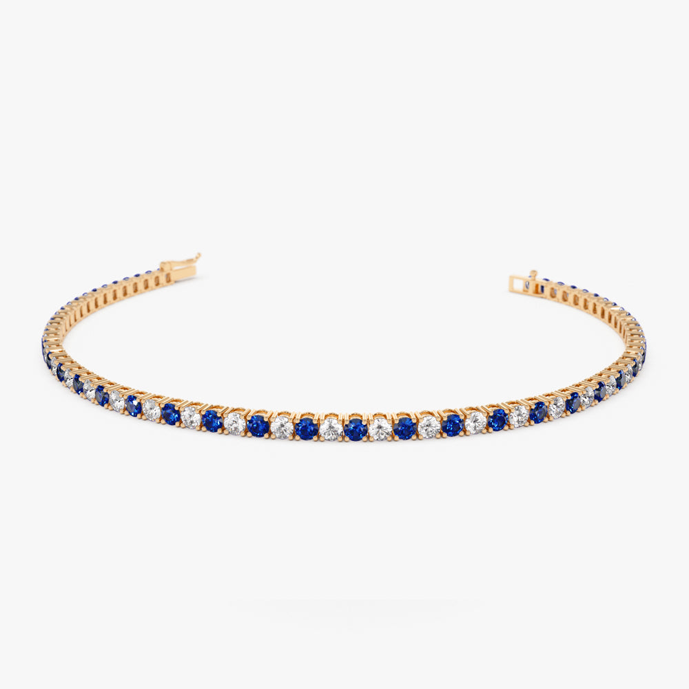 OBFJ2284 - Prong Setting Diamond and Sapphire Tennis Bracelet bracelets in selectable metal and diamond options - Roselle Jewelry view 4