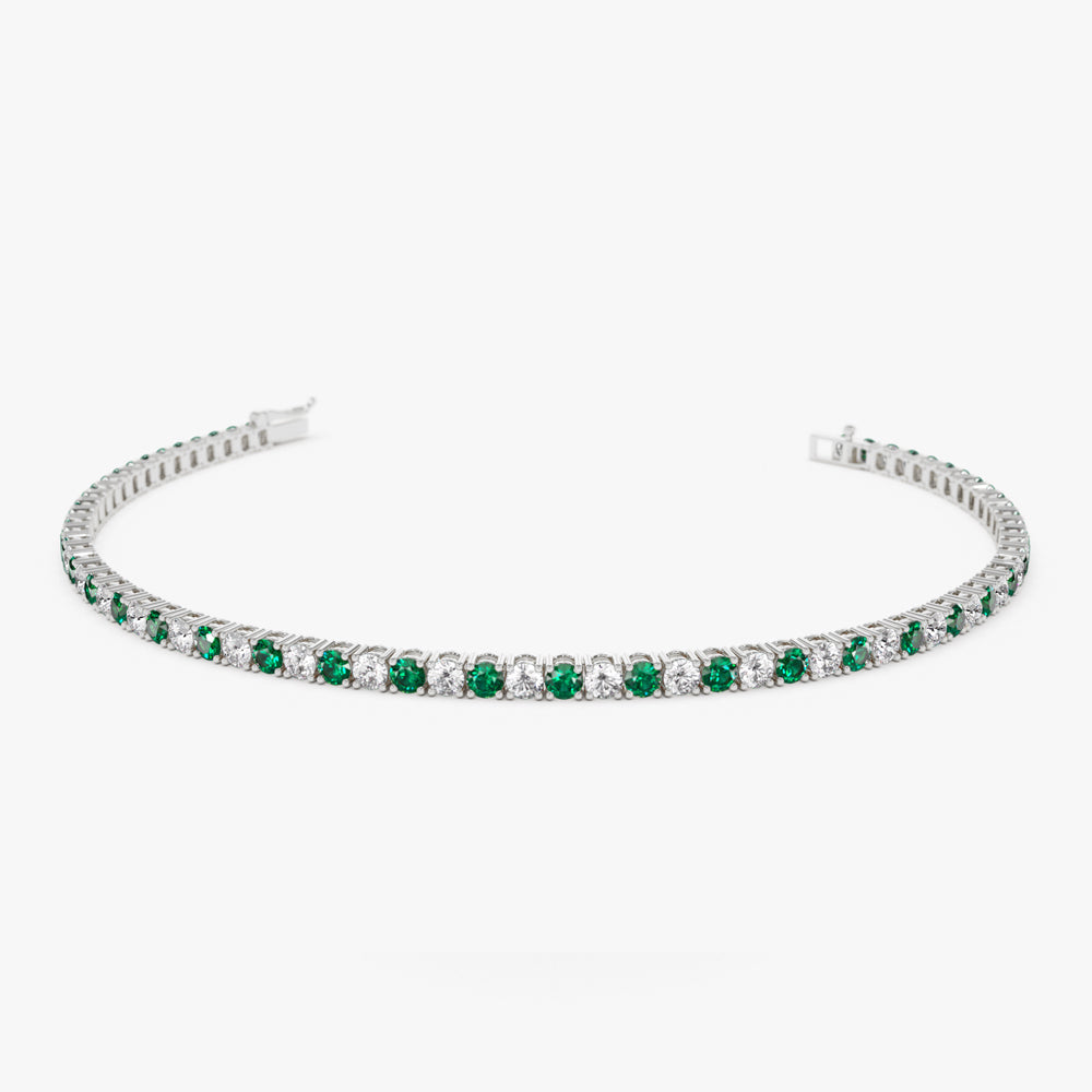 OBFJ2283 - Prong Setting Diamond and Emerald Tennis Bracelet bracelets in selectable metal and diamond options - Roselle Jewelry view 6