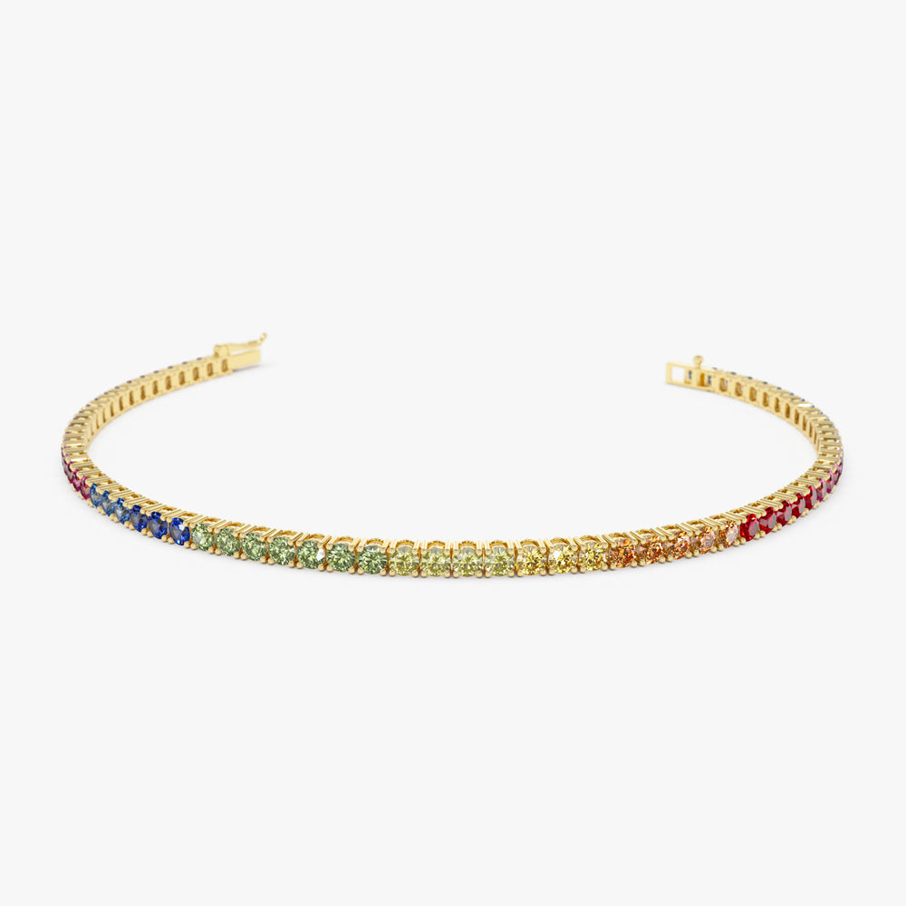 OBFJ2287 - Prong Setting Diamond and Multi-Color Sapphire Tennis Bracelet bracelets in selectable metal and diamond options - Roselle Jewelry view 1
