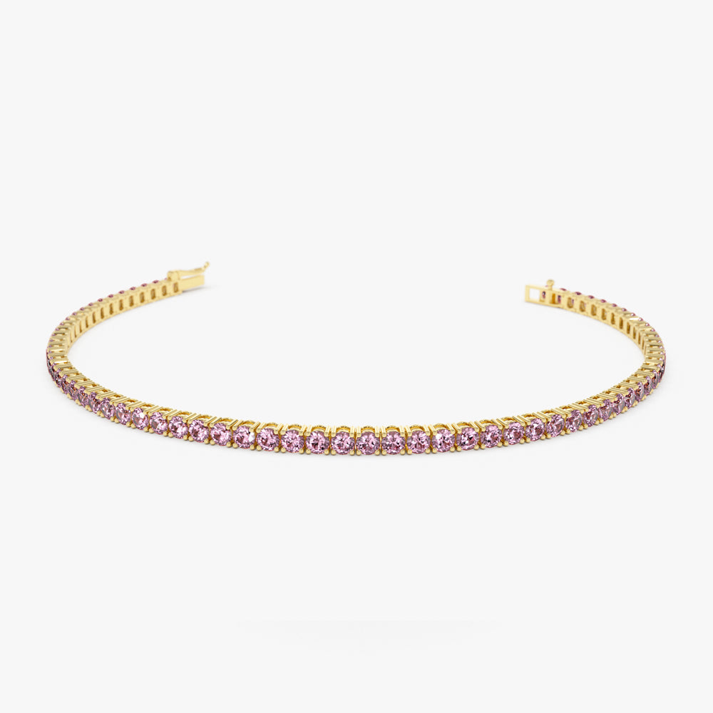 OBFJ2239 - Prong Setting Pink Tourmaline Tennis Bracelet bracelets in selectable metal and diamond options - Roselle Jewelry view 1