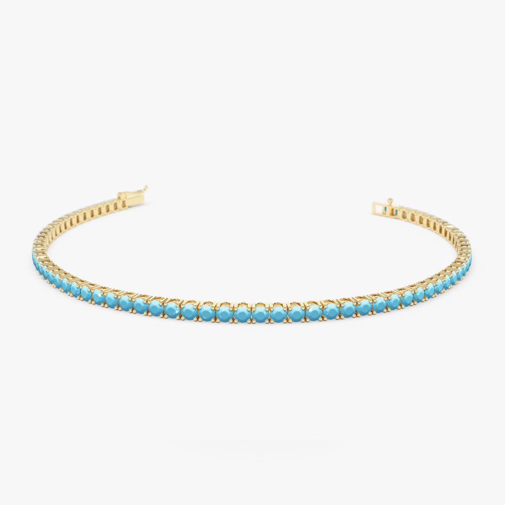 OBFJ2232 - Prong Setting Turquoise Tennis Bracelet bracelets in selectable metal and diamond options - Roselle Jewelry view 1