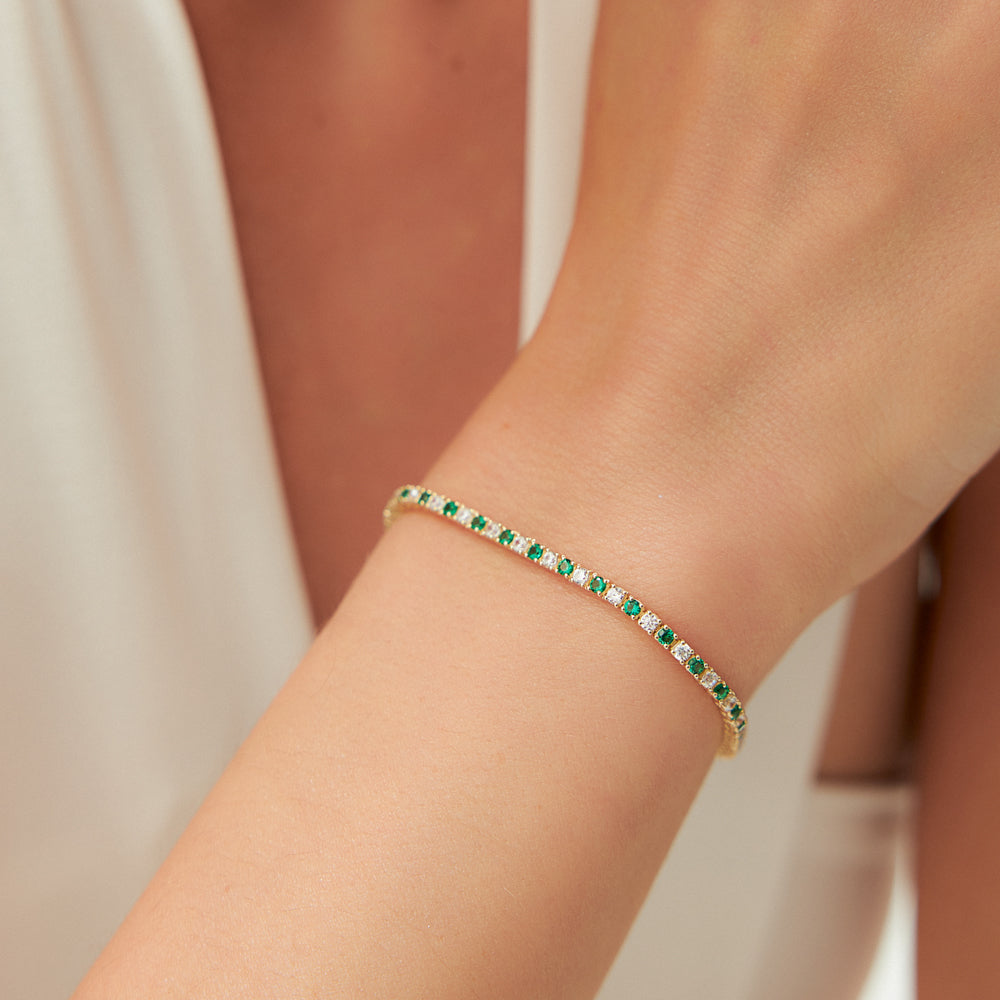 OBFJ2283 - Prong Setting Diamond and Emerald Tennis Bracelet bracelets in selectable metal and diamond options - Roselle Jewelry view 4