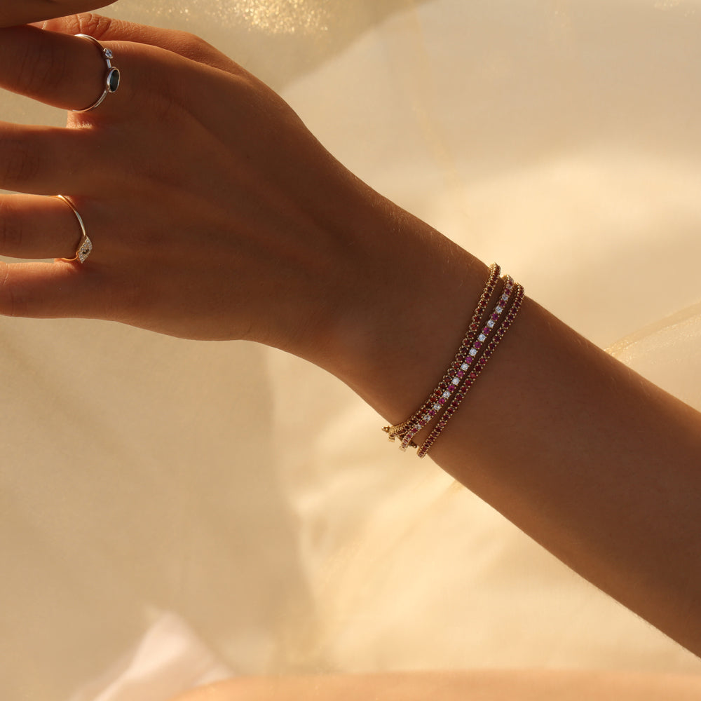 OBFJ2286 - Prong Setting Diamond and Ruby Tennis Bracelet bracelets in selectable metal and diamond options - Roselle Jewelry view 3