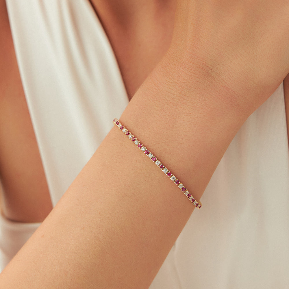 OBFJ2286 - Prong Setting Diamond and Ruby Tennis Bracelet bracelets in selectable metal and diamond options - Roselle Jewelry view 2