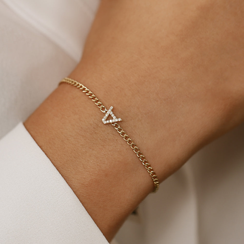 OBFJ2110 - 14k Diamond Initial Curb Bracelet 3