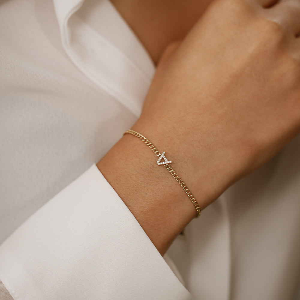 OBFJ2110 - 14k Diamond Initial Curb Bracelet 4